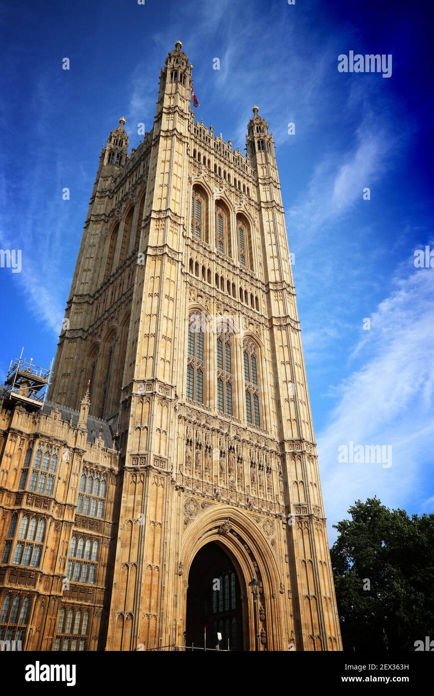 Victoria Tower, London UK. Palace of Westminster in London. Stock Photo