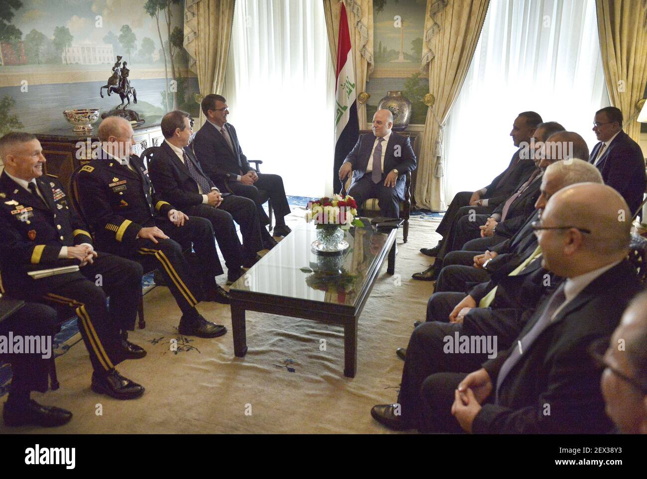 Secretary of Defense Ash Carter meets with Iraqi Prime Minister Haider ...