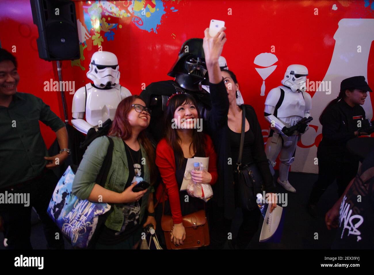 A Star Wars fans have a selfie with Darth Vader during the Star Wars celebration in Pasay City. Star Wars will be releasing it's latest movie 'The Force Awakens' by the end of the year. (Photo by Mark Cristino / Pacific Press) *** Please Use Credit from Credit Field *** Stock Photo