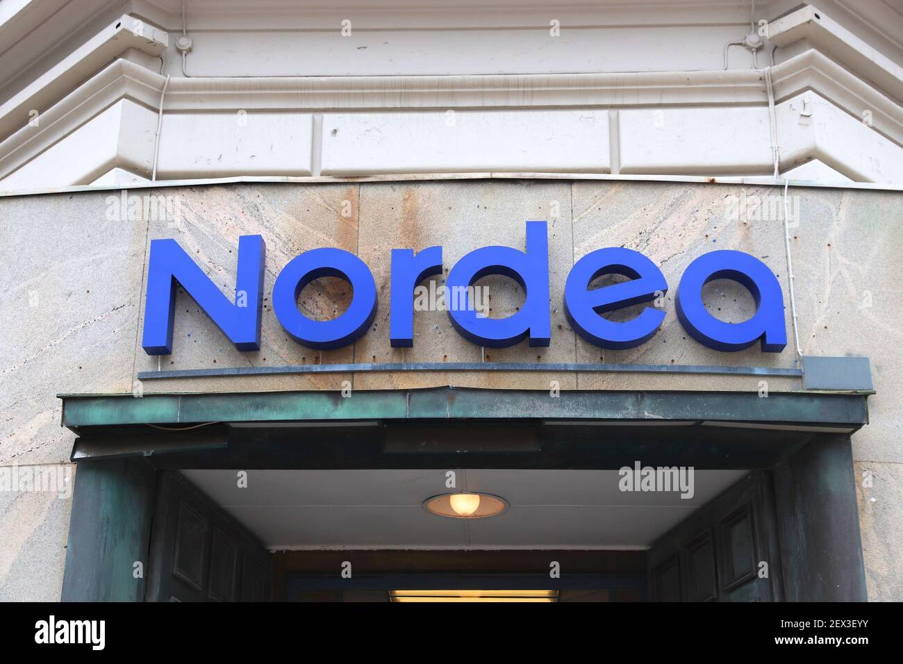 GOTHENBURG, SWEDEN - AUGUST 27, 2018: Nordea Bank branch in Gothenburg, Sweden. Nordea became one of biggest banks in Scandinavia after a merger of mu Stock Photo