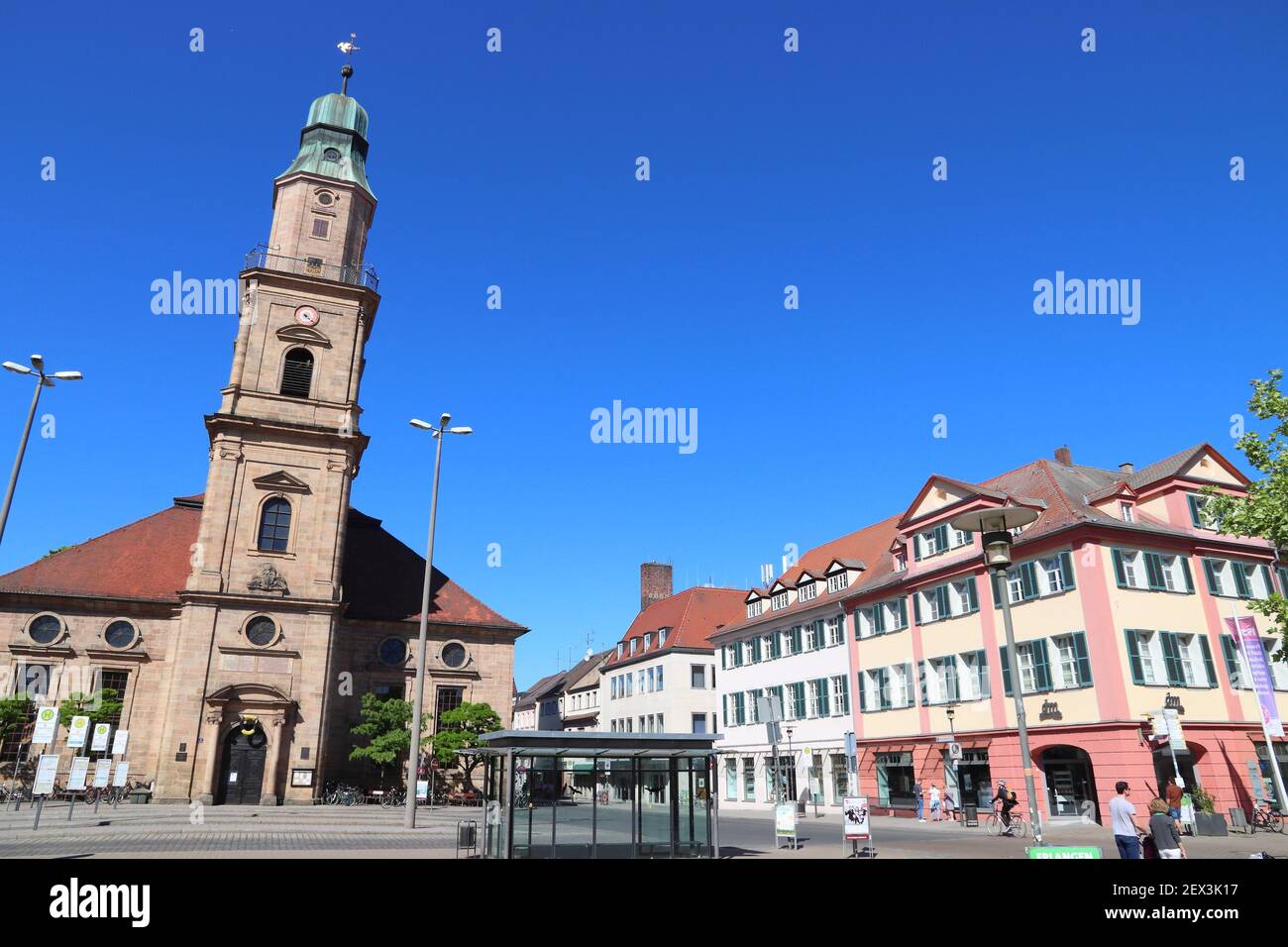 ERLANGEN, GERMANY - MAY 6, 2018: People visit city square of Erlangen,  Germany. Erlangen is an important town in Nuremberg Metropolitan Region  (3.5 mi Stock Photo - Alamy