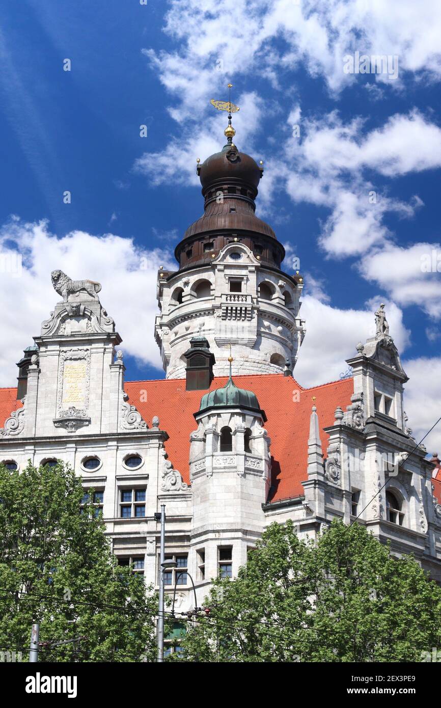 German landmarks - Leipzig City Hall. New City Hall (Neues Rathaus) in historicism architecture style. Stock Photo