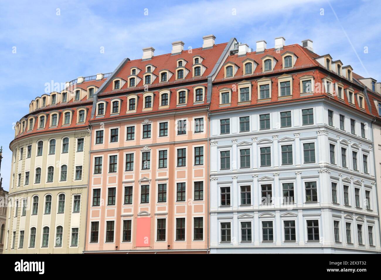 Dresden city in Germany (State of Sachsen). Old Town (Altstadt) colorful architecture at Neumarkt square. Stock Photo