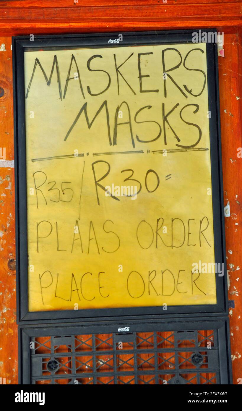 A sign selling Covid 19 masks in South Africa Stock Photo Alamy