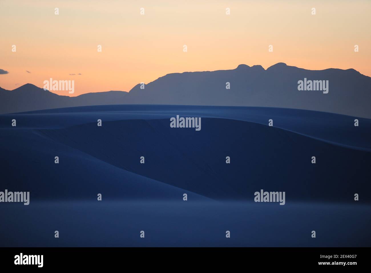 The sun sets over the gypsum dunes at White Sands National Monument