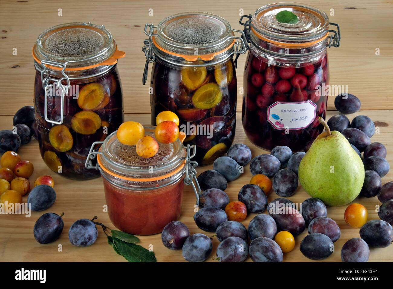 Preserved fruit, jars, fruit in syrup, compote, Quetsche d'Alsace plums