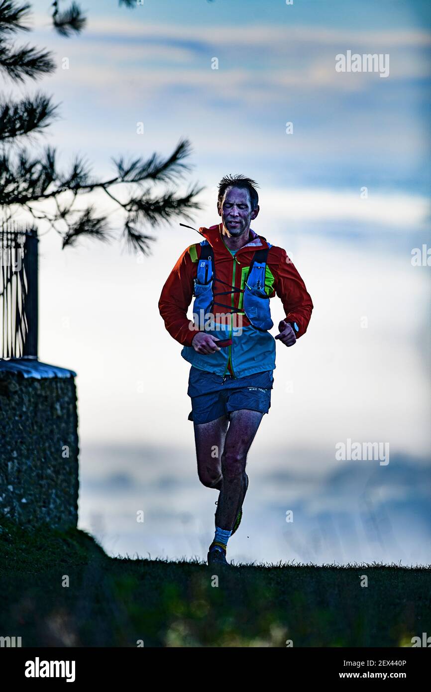 A distance runner near Wotton-under-Edge, Gloucestershire UK Stock Photo