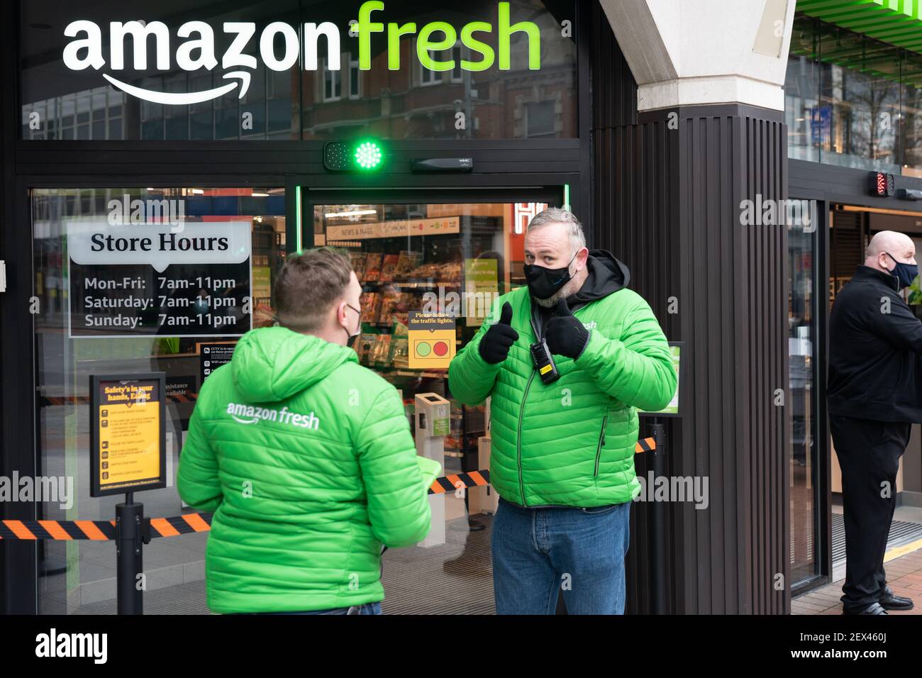 London, UK. 4th March, 2021. Shoppers at the new Amazon Fresh store
