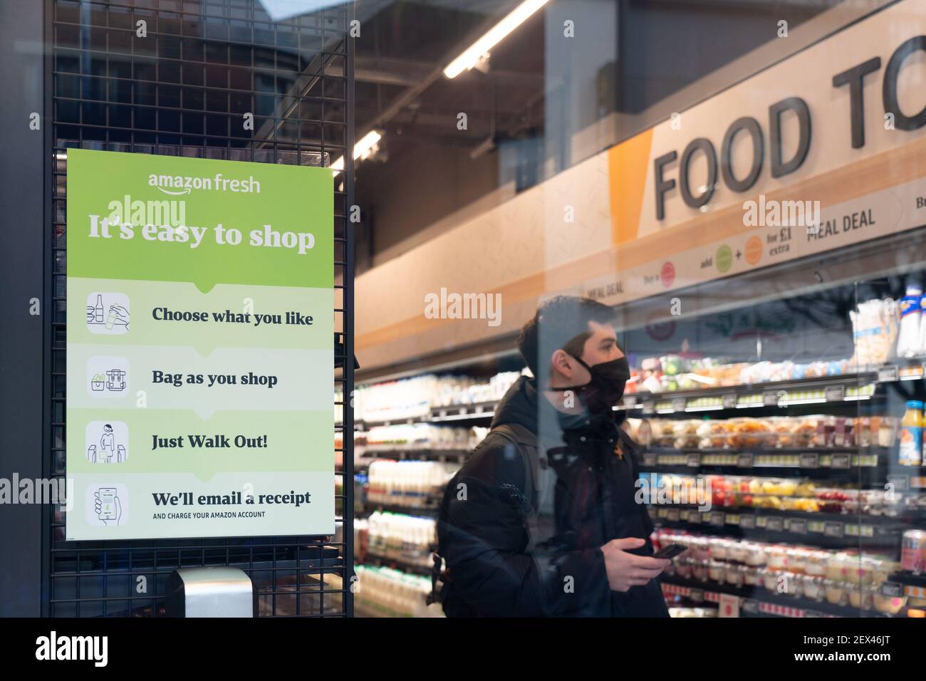 London, UK. 4th March, 2021. Shoppers at the new Amazon Fresh store