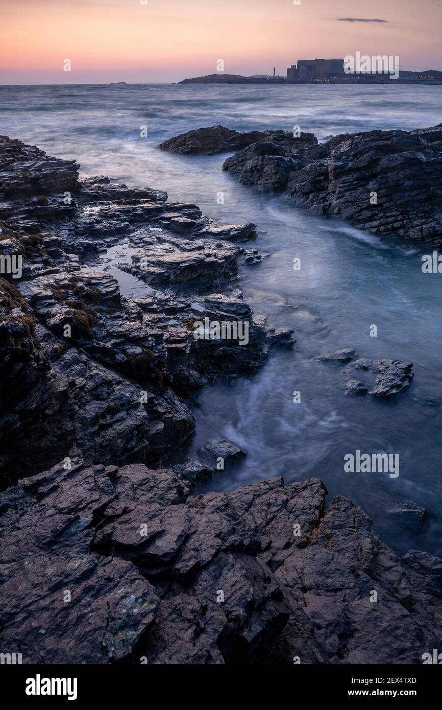 Wylfa nuclear power station at dawn, Anglesey, North Wales Stock Photo