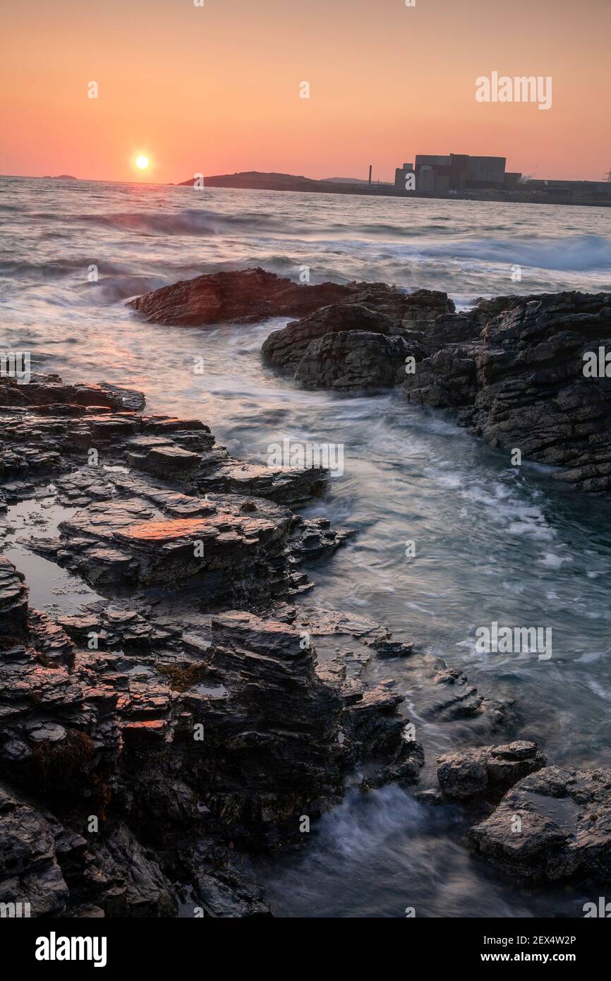 Wylfa nuclear power station at dawn, Anglesey, North Wales Stock Photo