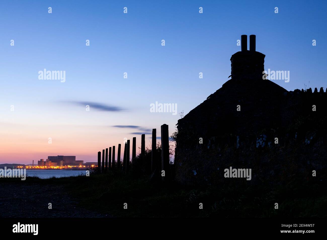 Wylfa nuclear power station at dawn, Anglesey, North Wales Stock Photo