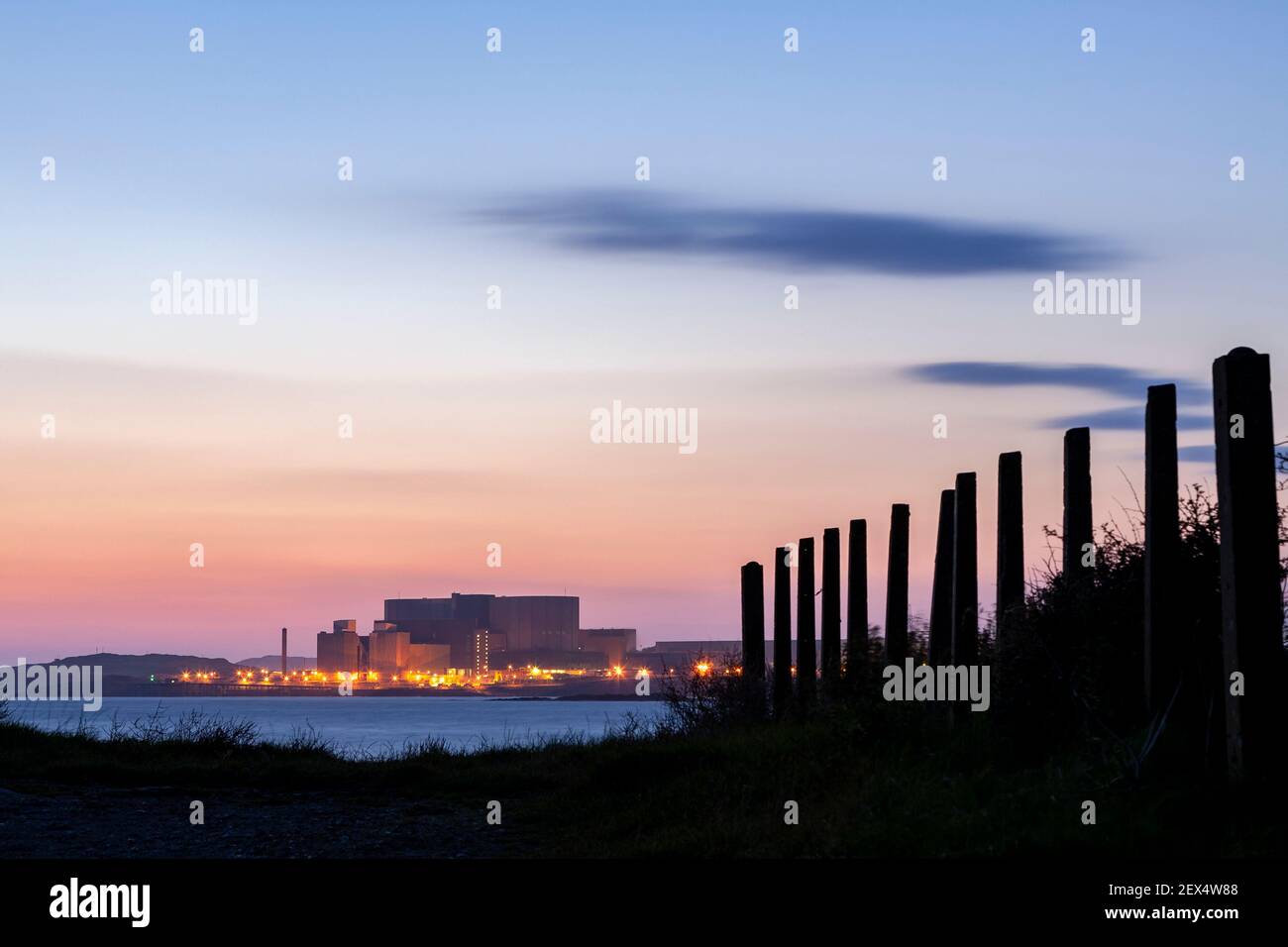 Wylfa nuclear power station at dawn, Anglesey, North Wales Stock Photo
