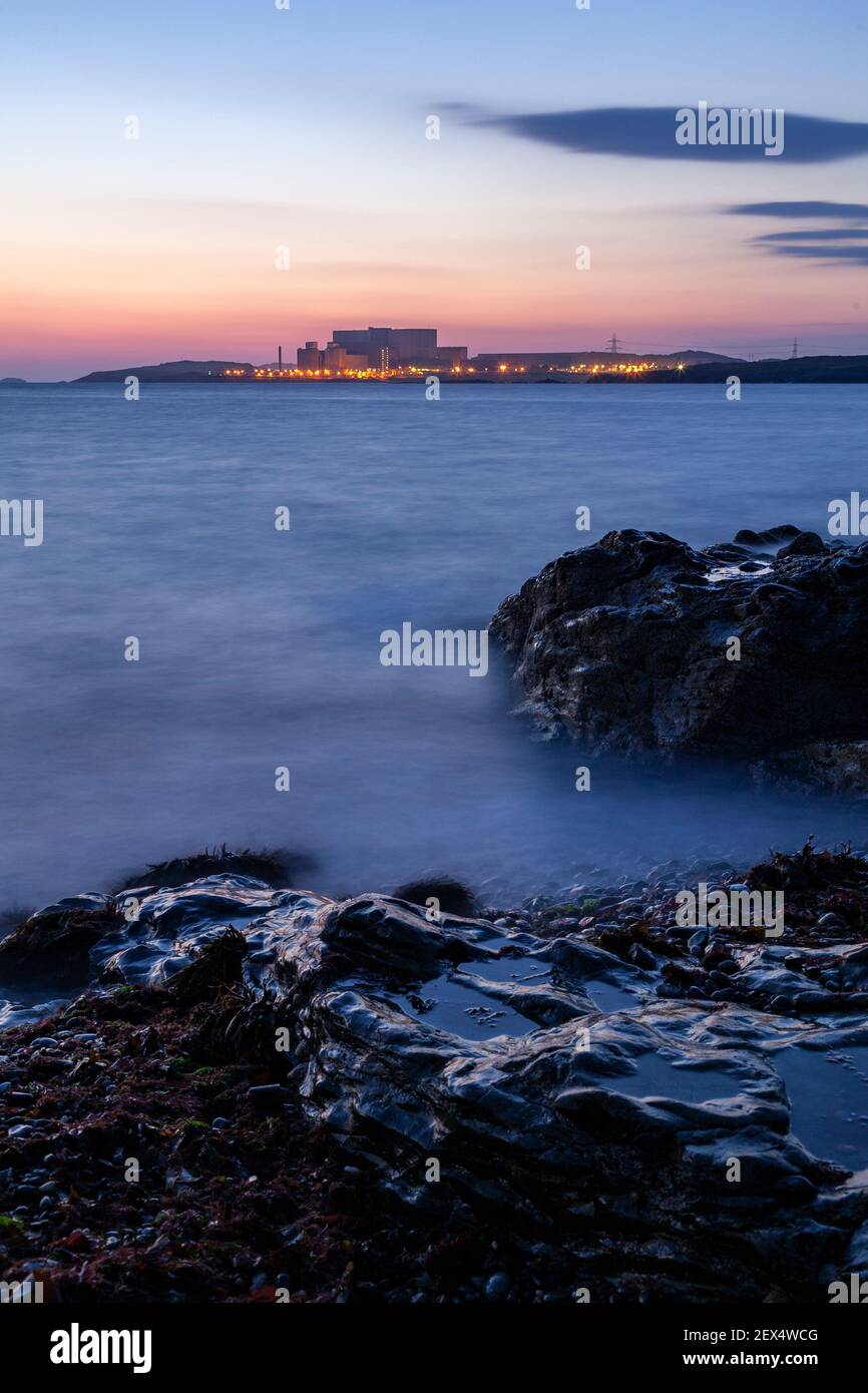 Wylfa nuclear power station at dawn, Anglesey, North Wales Stock Photo