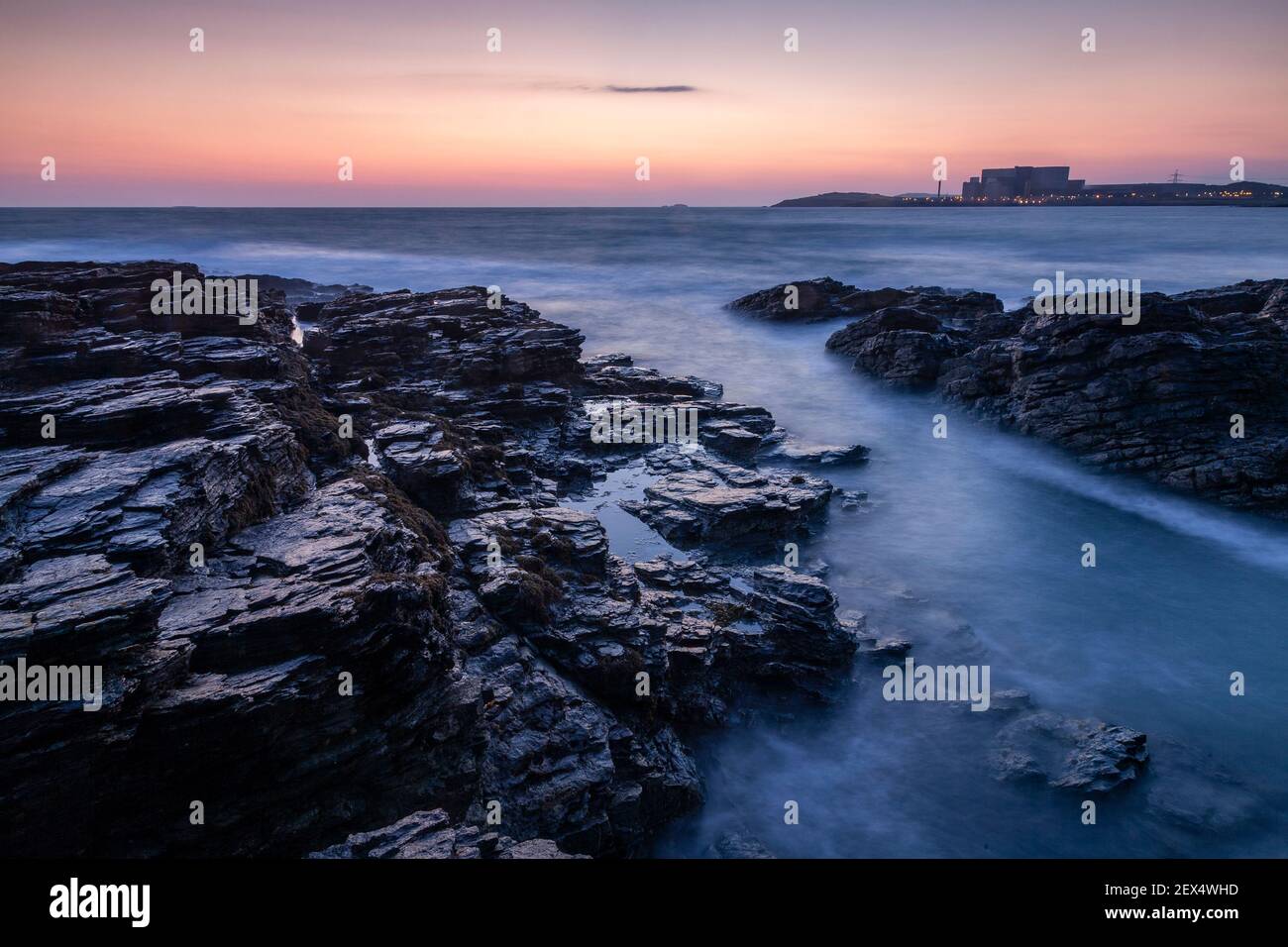 Wylfa nuclear power station at dawn, Anglesey, North Wales Stock Photo