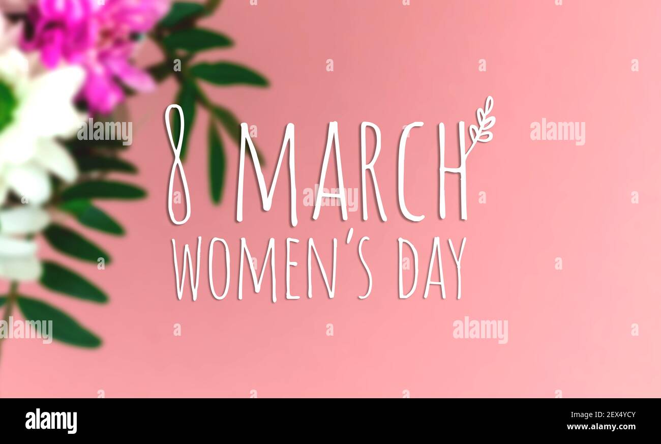 Greeting card for women's day, 8 march, banner and poster with flowers on background Stock Photo
