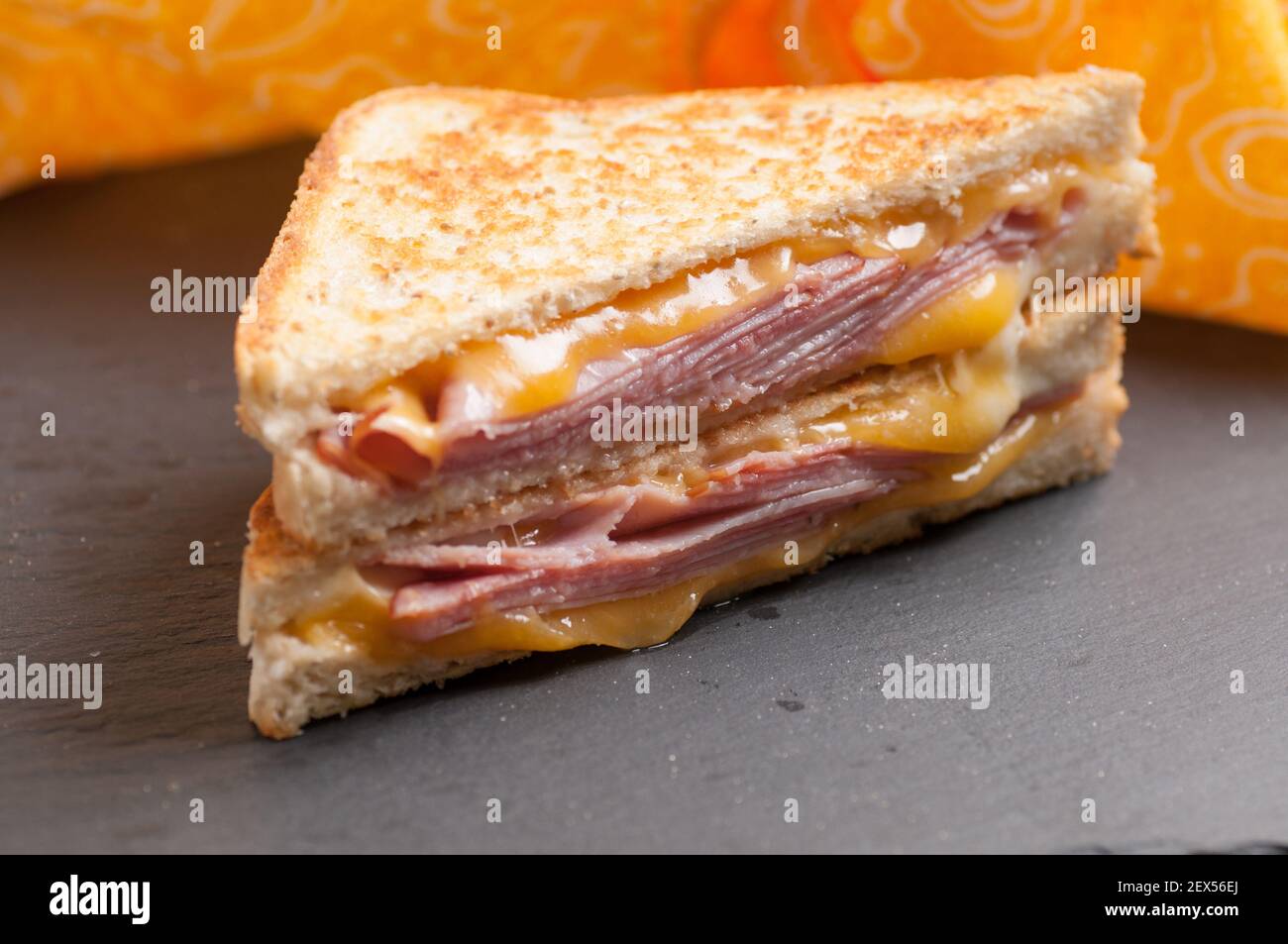 grilled ham and cheese sandwich with cheddar and havarti cheese Stock