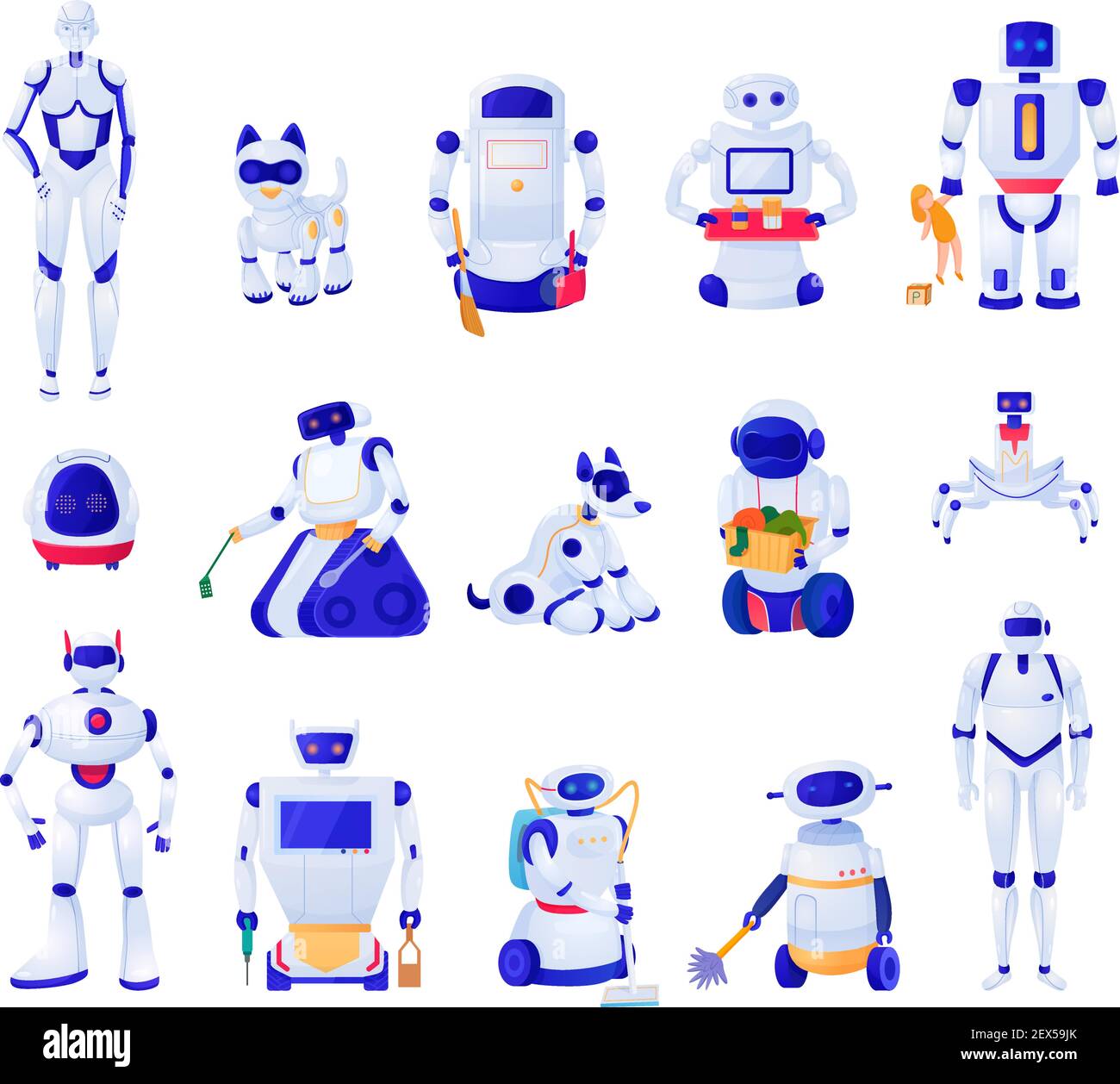 Set of artificial intelligence machines of various shape robots pets ...