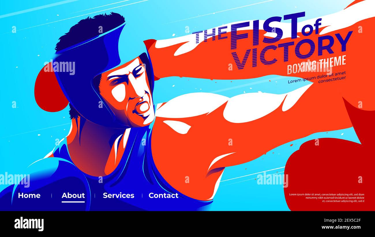 Vector illustration for UI or a landing page of the amateur boxer that the boxer in blue is punching to his opponent Stock Vector