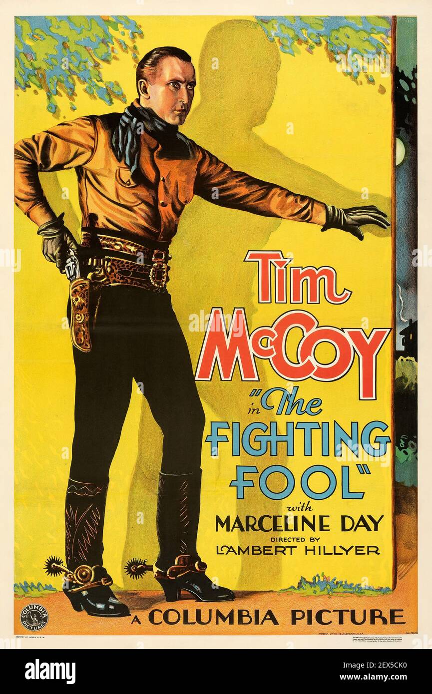 Tim McCoy, The Fighting Fool. Classic movie poster. Wild West, old western film. Stock Photo