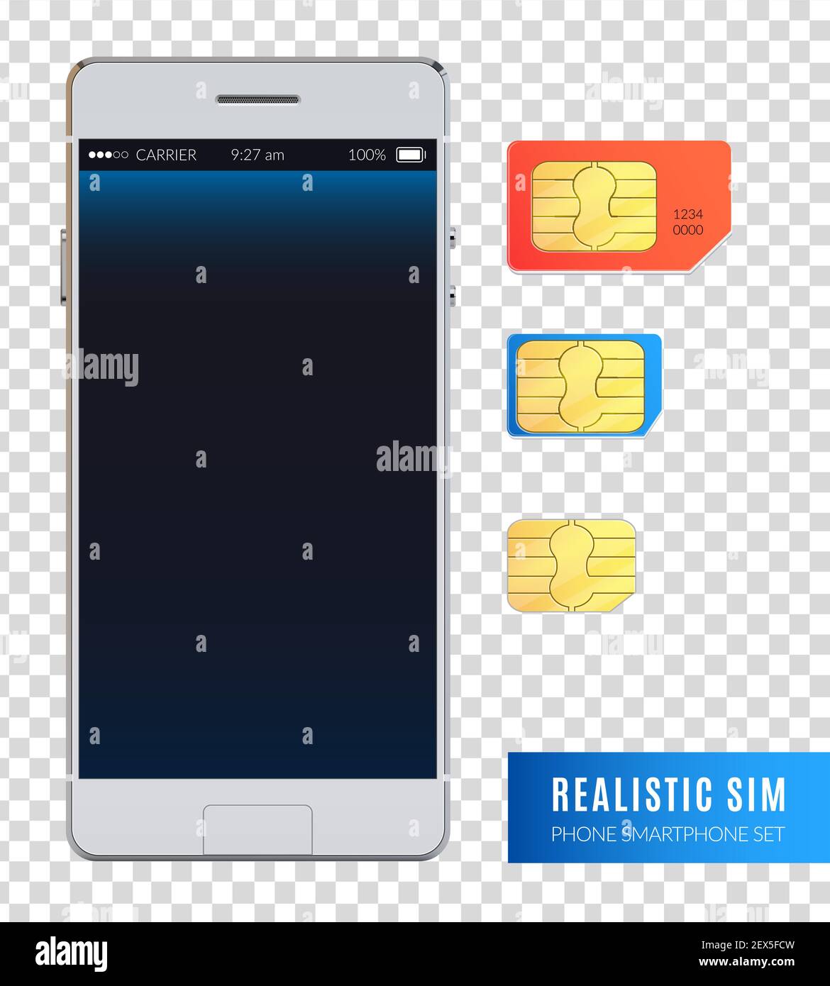 Colored and realistic sim phone smartphone icon set with various sizes ...