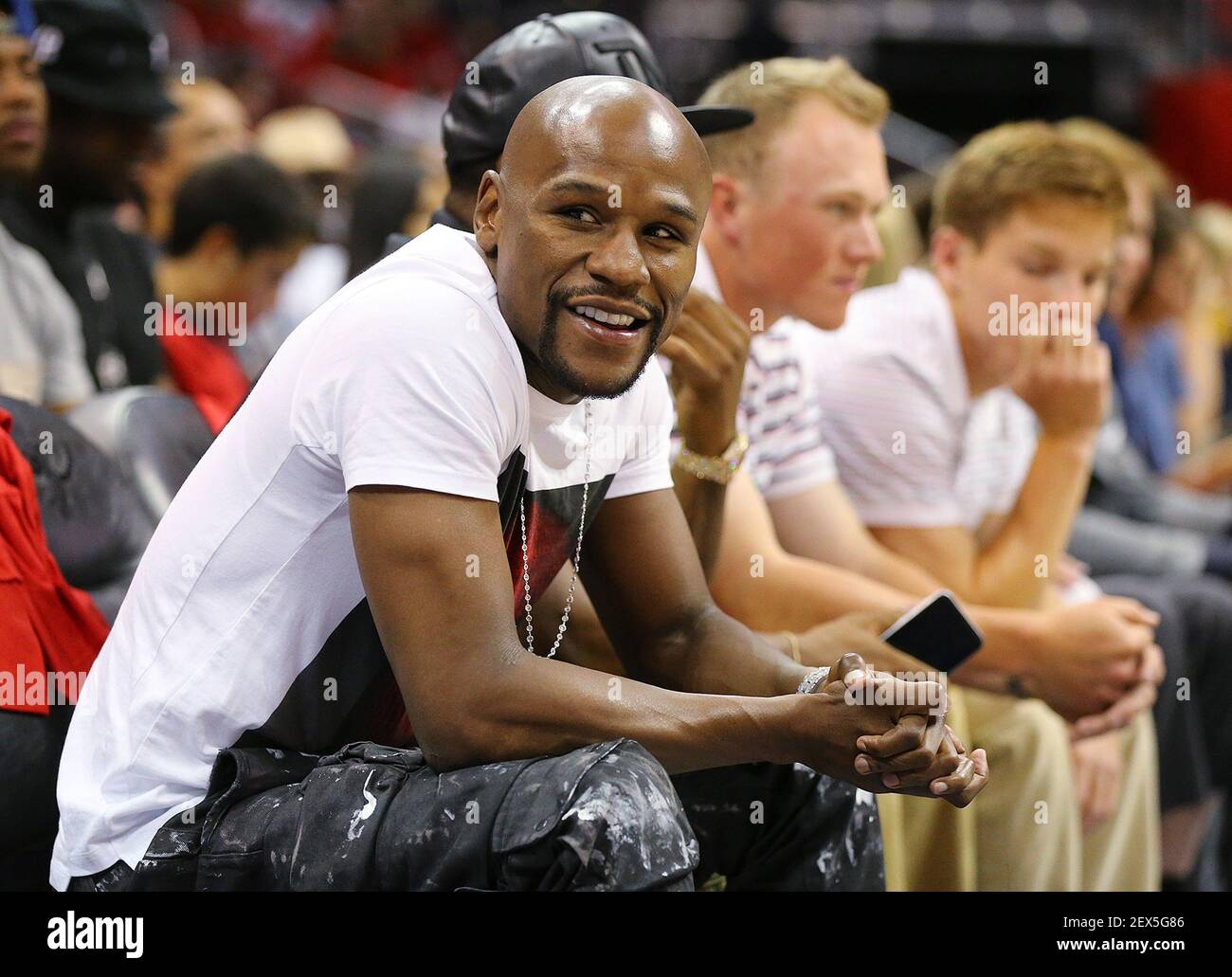 Boxer Floyd Mayweather Jr. has a front-row seat as the Atlanta Hawks play  host to the Cleveland Cavaliers in Game 1 of the Eastern Conference finals  at Philips Arena in Atlanta on
