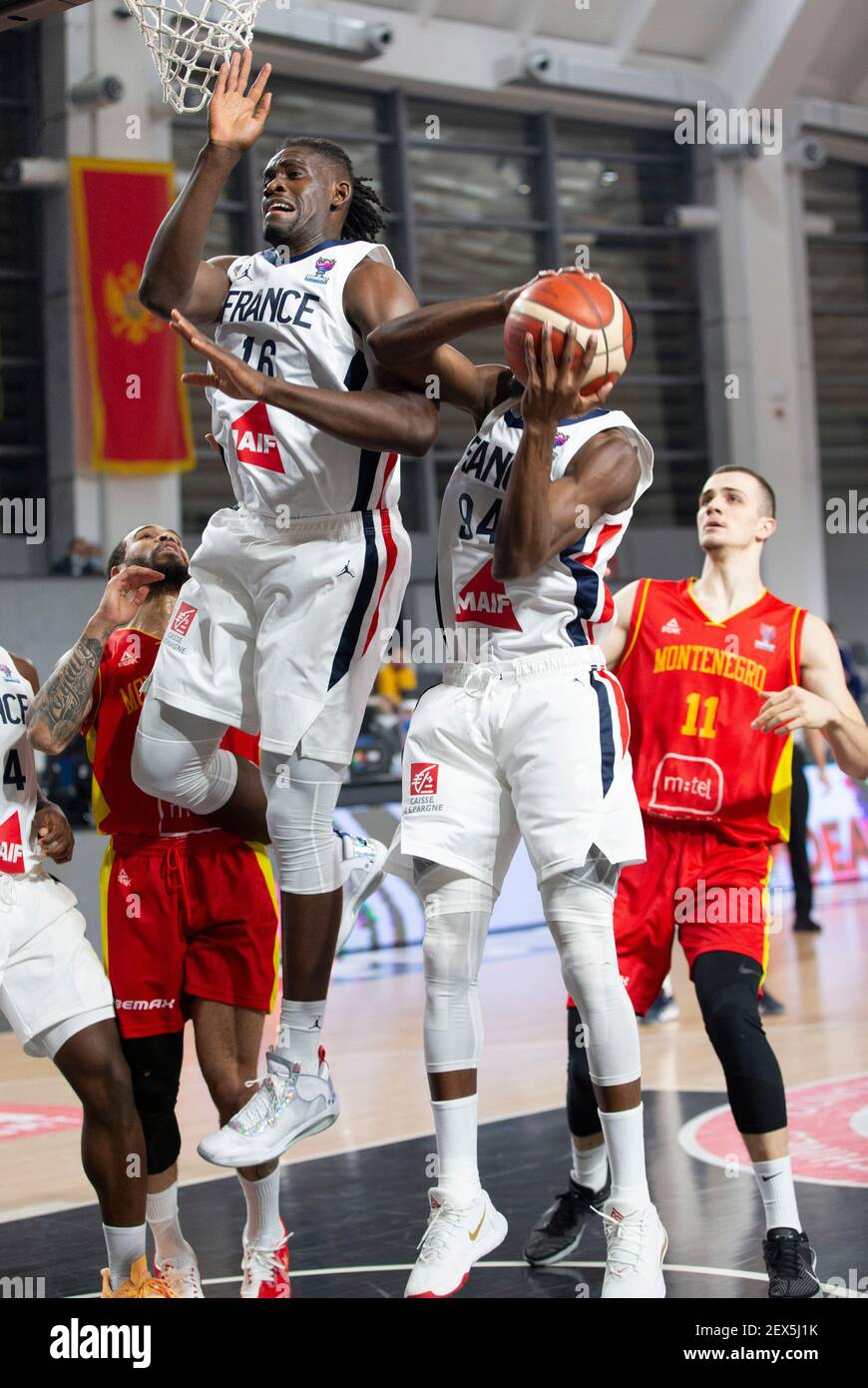 Podgorica, Montenegro. 20th February, 2021. Jerry Boutsiele of France,  Lahaou Konate of France in action under the basket. Credit: Nikola  Krstic/Alamy Live News Stock Photo - Alamy