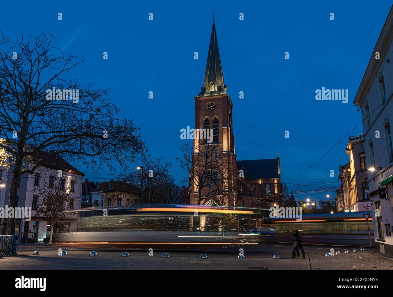 The Cardinal Mercier central city square in Jette, Brussels at the blue hour Stock Photo