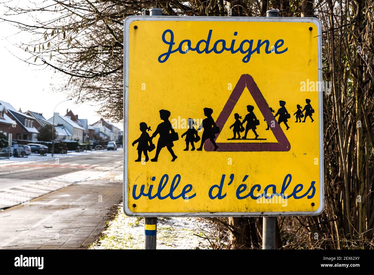 Jodoigne, Wallonia - Belgium - 01 23  2021: Sign of the Jodoigne city, city with a lot of schools Stock Photo
