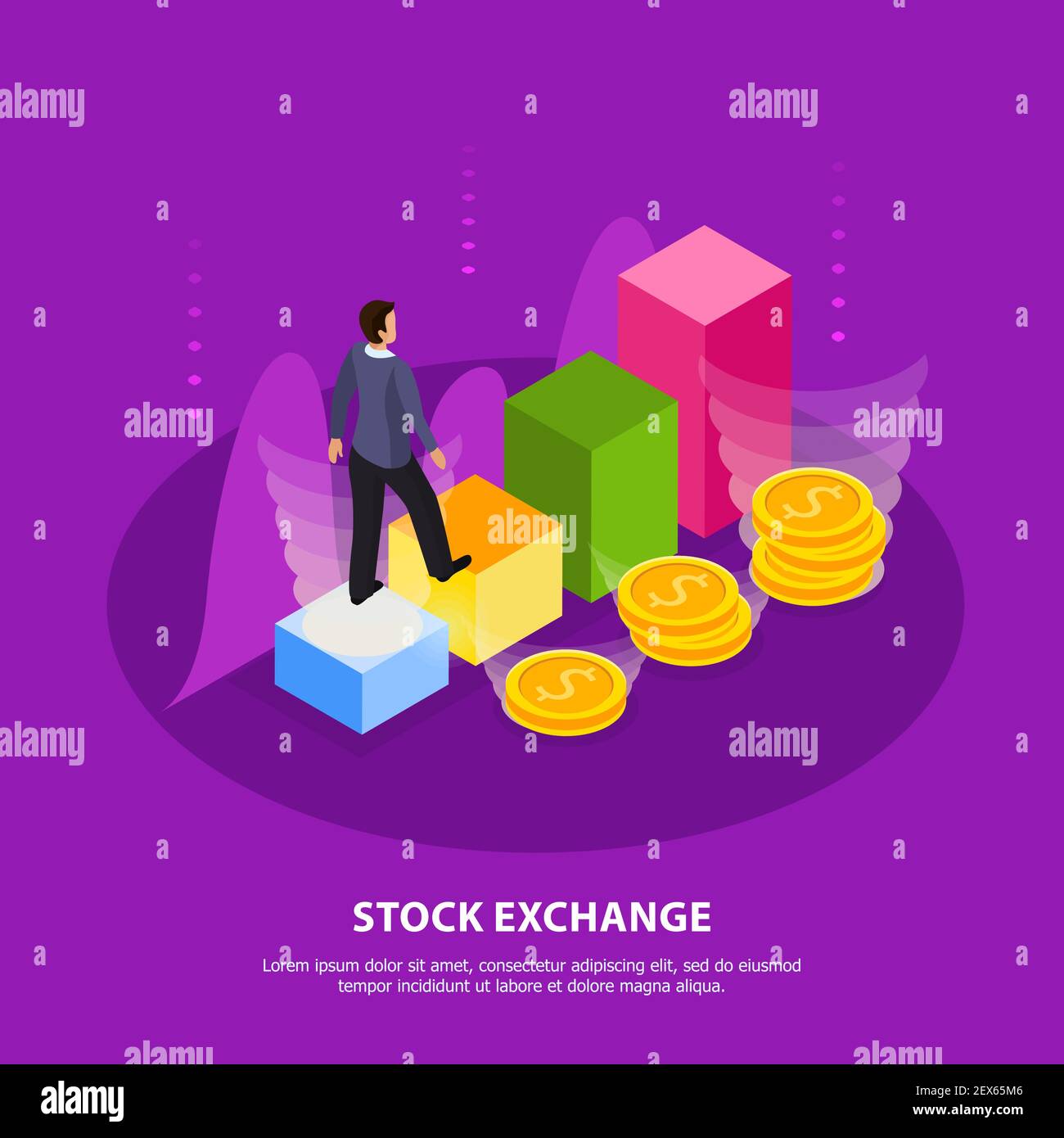 Stock exchange isometric composition with stock exchange headline and