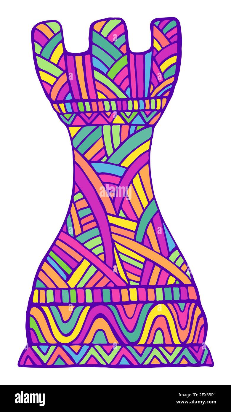 Chess Rook Patterns Bright Rook Chess Piece with decorative abstract patterns doodle style ...