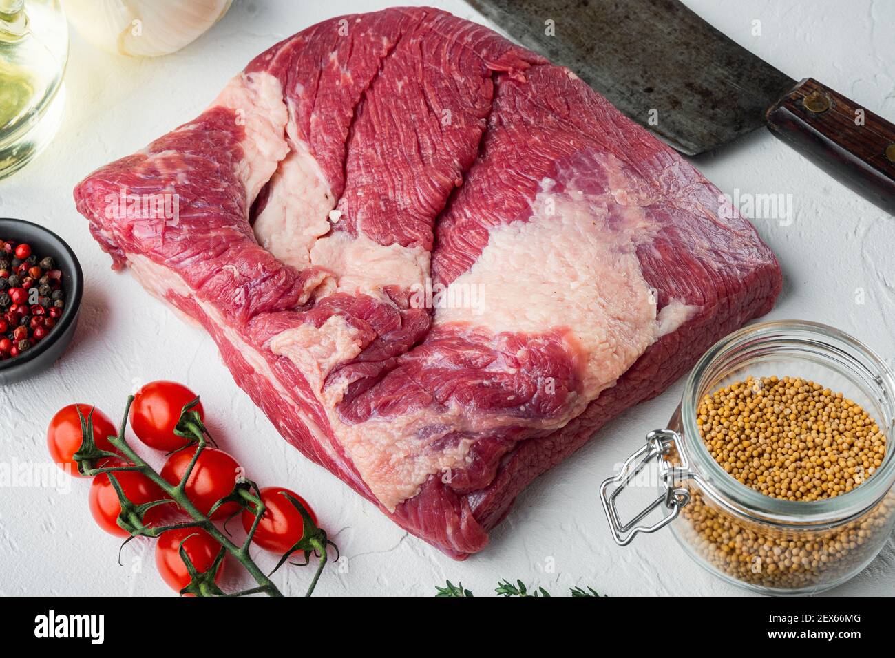 Beef navel, raw beef brisket meat set,with ingredients for smoking