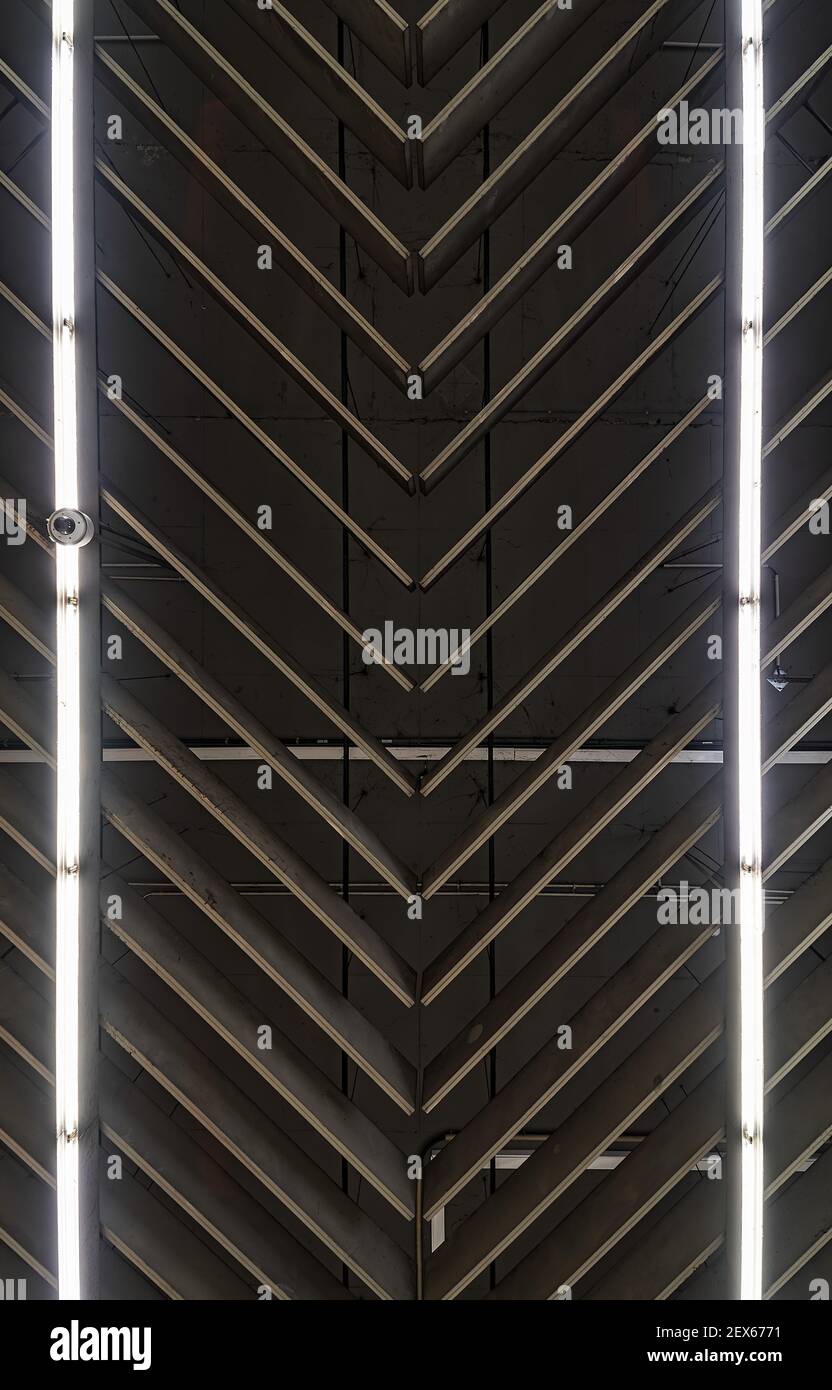 Herringbone pattern of the ceiling of the Houba- Brugmann local metro station Stock Photo