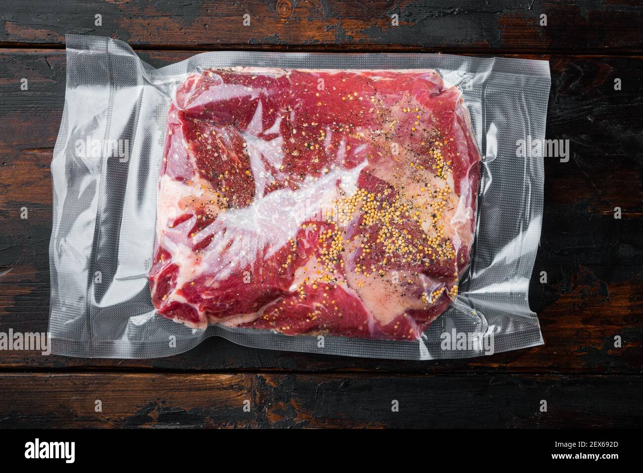 Raw brisket beef cut. Black Angus beef set,with ingredients for smoking