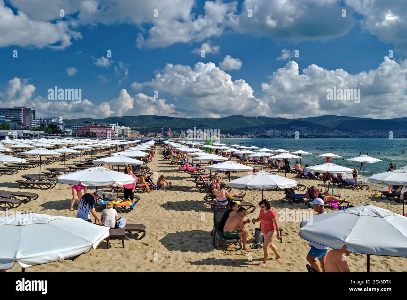 the beach of Sunny Beach Resort.Black Sea Bulgaria. Stock Photo