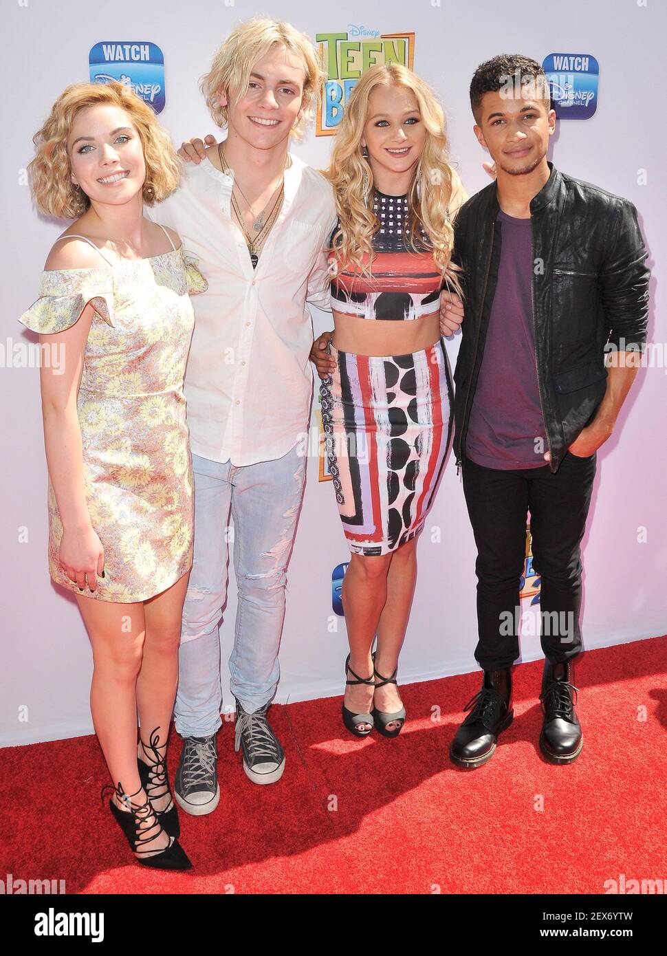 L-R) Phipps, Ross Lynch, Mollee Gray and Fisher arrives at The Disney Channel's "Teen Beach 2" Los Angeles Premiere held the Walt Disney Studios in Burbank, CA on Monday