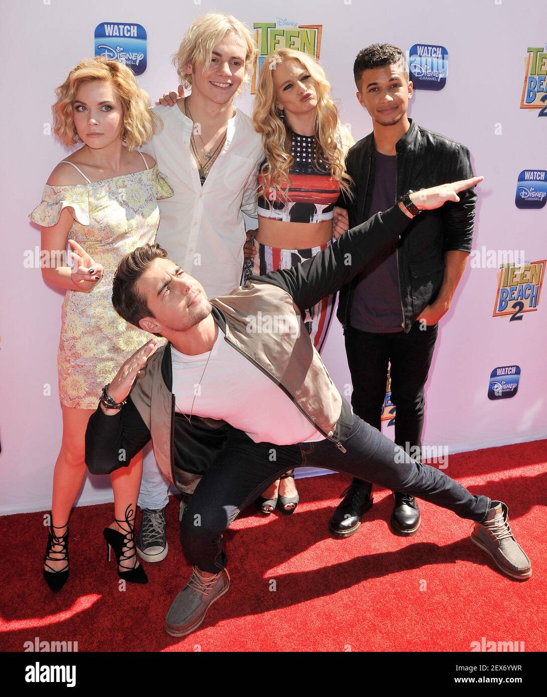 L-R) Grace Phipps, Ross Lynch, Mollee Gray, Jordan Fisher Johnny DeLuca arrives at The Channel's "Teen Beach 2" Los Angeles Premiere held at the Walt Disney Studios in Burbank, CA