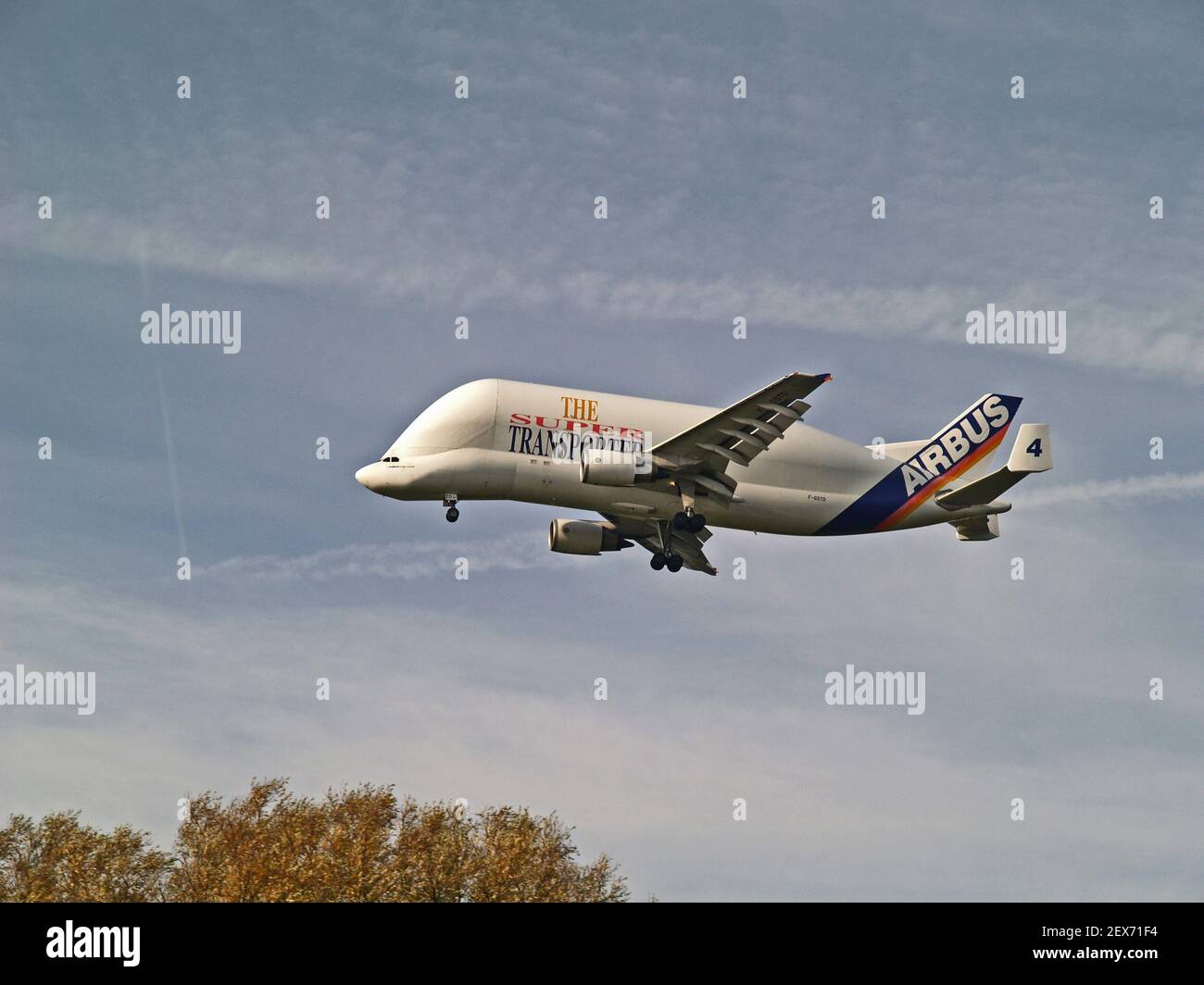 Airbus Super Transporter approaching Hamburg-Finke Stock Photo