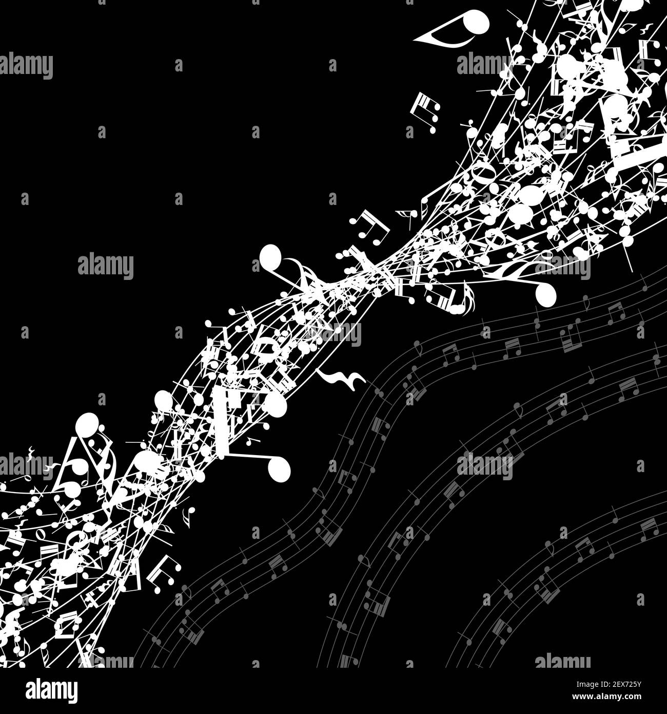 Musical Design Elements From Music Staff With Treble Clef And Notes in Black and White Colors. Vector Illustration. Stock Vector