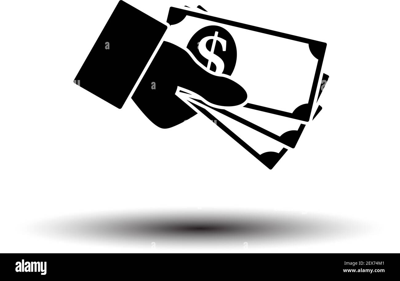 Hand Holding Money Icon. Black on White Background With Shadow. Vector ...
