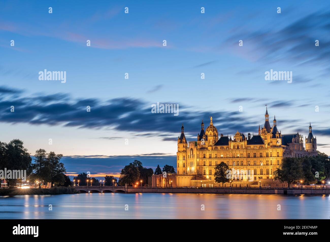 The Castle of Schwerin at sunrise Stock Photo
