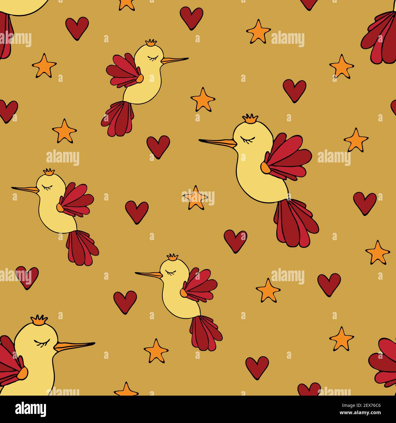 Seamless vector pattern with lovebirds on beige background. Simple romantic  wallpaper design with love hearts, stars and birds Stock Vector Image & Art  - Alamy