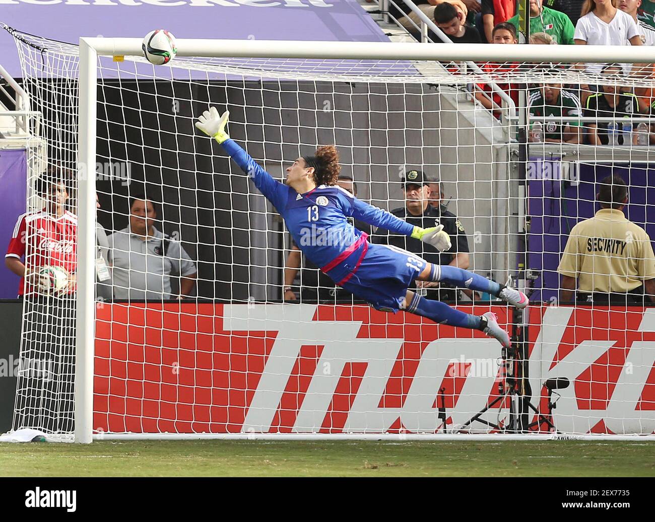 Mexico Goalkeeper Guillermo Ochoa Makes A Diving Save Against Costa 