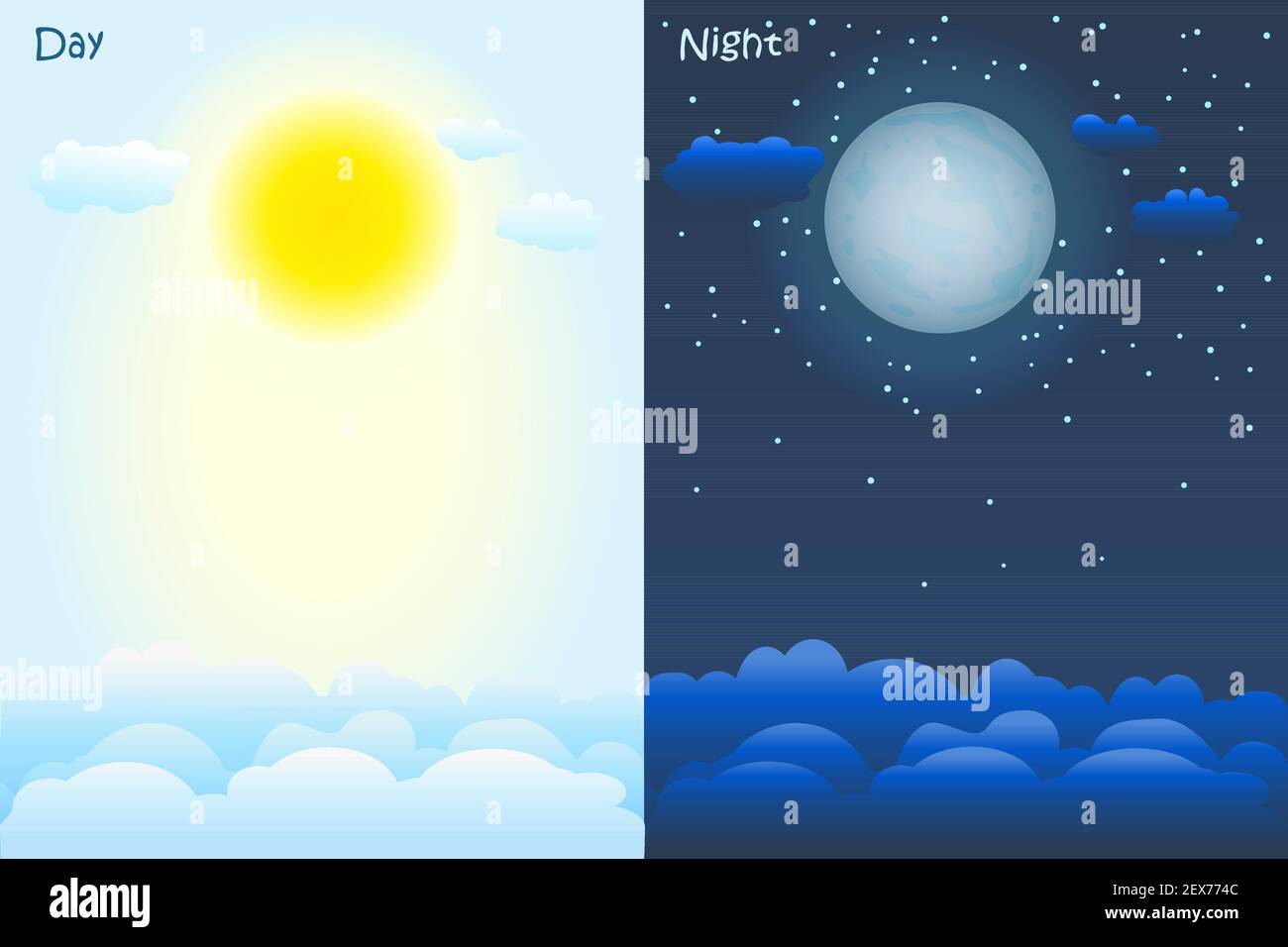 Day and night. Sky background with sun, clouds, moon and stars for weather  forecast. Weather app screen, mobile interface design. Vector illustration  Stock Vector Image & Art - Alamy