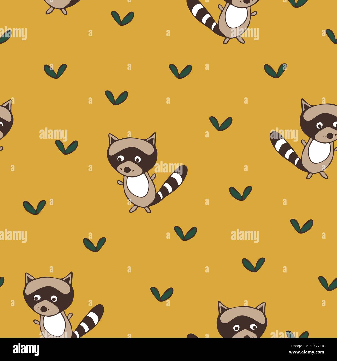 Seamless vector pattern with raccoons on yellow background. Simple ...