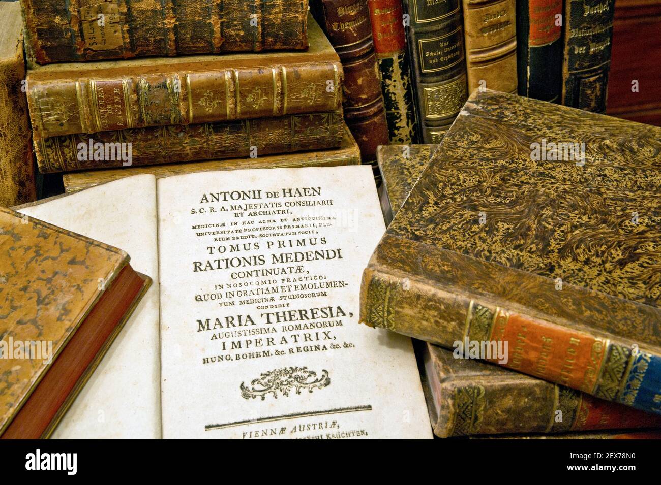 Bücher in altem Ledereinband Books in old binding Stock Photo