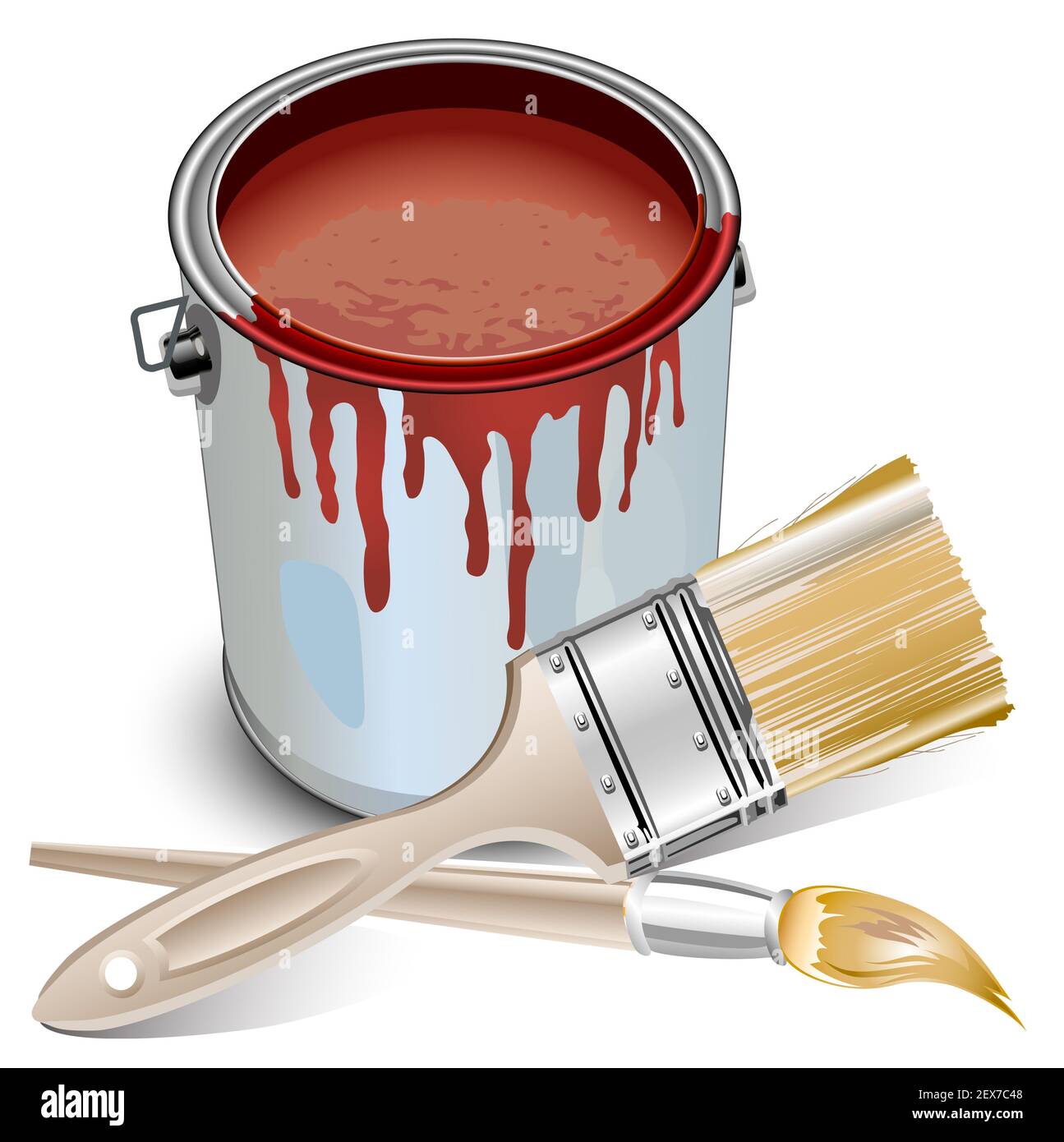 Tin with paint and brushes Stock Photo Alamy
