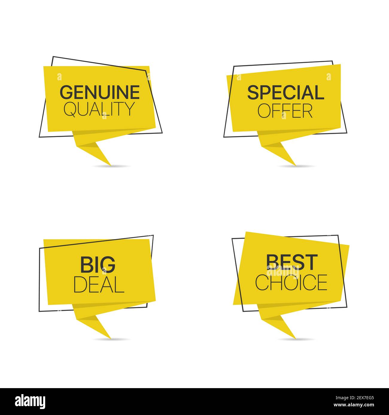 Yellow trendy paper label set Stock Vector