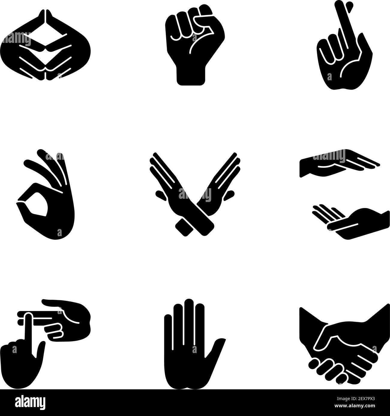 Hand gestures black glyph icons set on white space Stock Vector Image ...