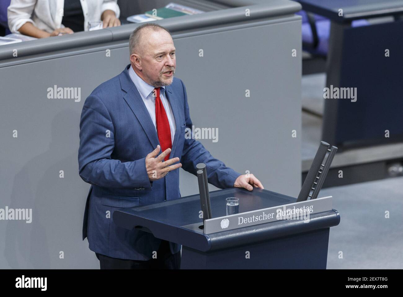 Special session of the German Parliament - consultation of government on the ' negotiations of the Government Federal relative to the concession of financial support for the Hellenic Republic of Greece ' realized at the German Parliament on 17.07.2015 in Berlin, Germany. / Picture: Axel SchÃ¤fer, during his speech at the session of the german Parliament relative to the concession of financial support for the Hellenic Republic of Greece. *** Please Use Credit from Credit Field *** Stock Photo